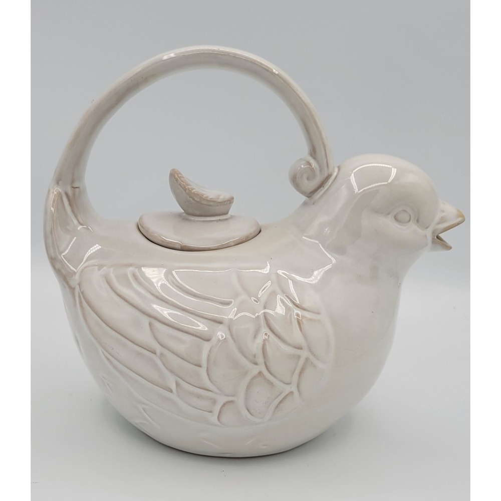 World Market Ceramic Dove Teapot with Lid Cream Weathered Finish Bird Tea Pot